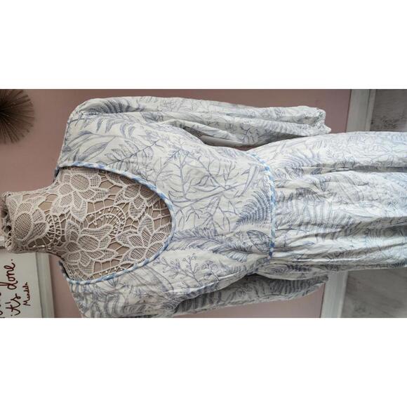 NWT Aura Brand maxi dress blue white beautiful lined Large - Picture 2 of 9